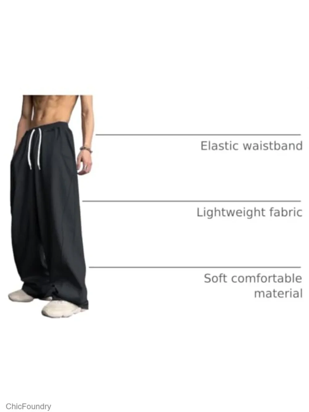 Men's Baggy Sweatpants Elastic Waist Drawstring Wide Leg Joggers with Pockets